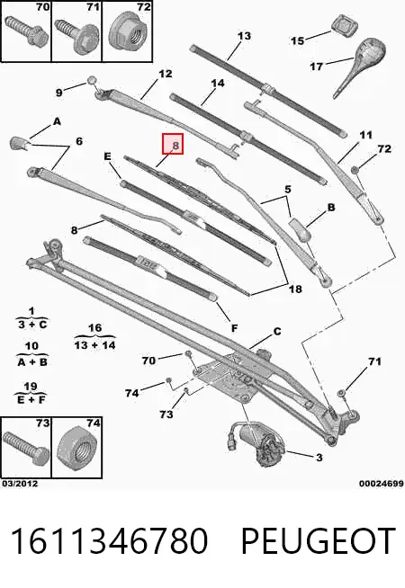 Escobilla del limpiaparabrisas del lado del conductor 1611346780 Peugeot/Citroen