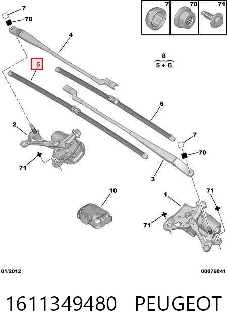 Escobilla del limpiaparabrisas del lado del conductor 1611349480 Peugeot/Citroen