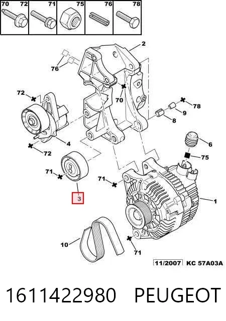 Polea inversión / guía, correa poli V 1611422980 Peugeot/Citroen