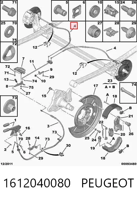 Cable de freno de mano trasero derecho/izquierdo 1612040080 Peugeot/Citroen