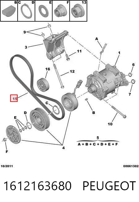 Correa de alternador 1612163680 Peugeot/Citroen