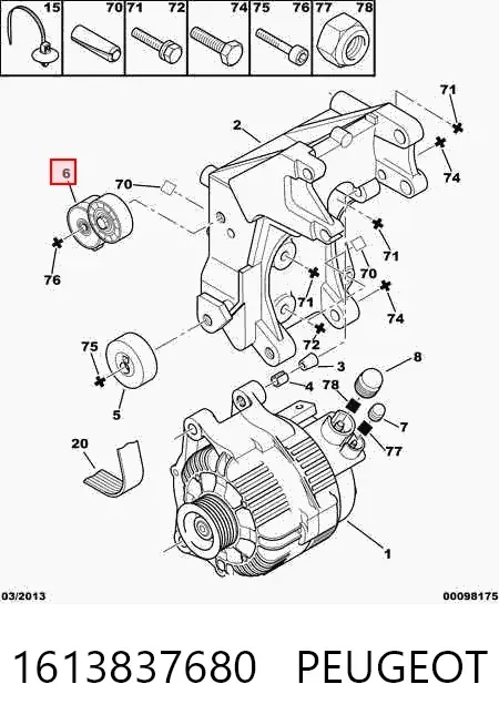 Tensor de correa poli V 1613837680 Peugeot/Citroen