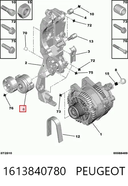 Tensor de correa poli V 1613840780 Peugeot/Citroen
