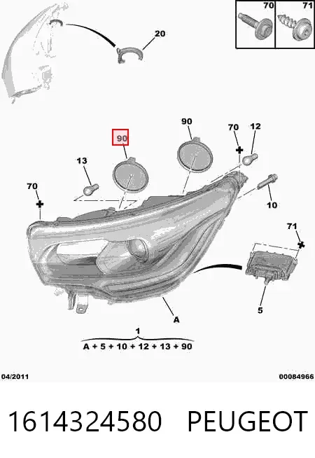 Faro derecho 1614324580 Peugeot/Citroen