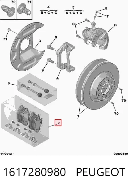 Pastillas de freno traseras 1617280980 Peugeot/Citroen