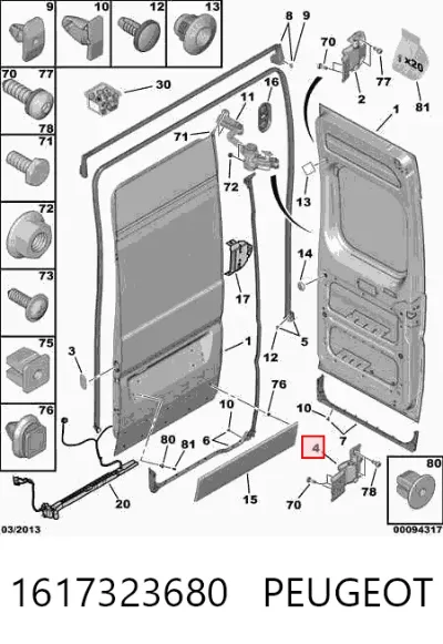 Bisagra inferior izquierda de puerta trasera batiente PEUGEOT 1617323680