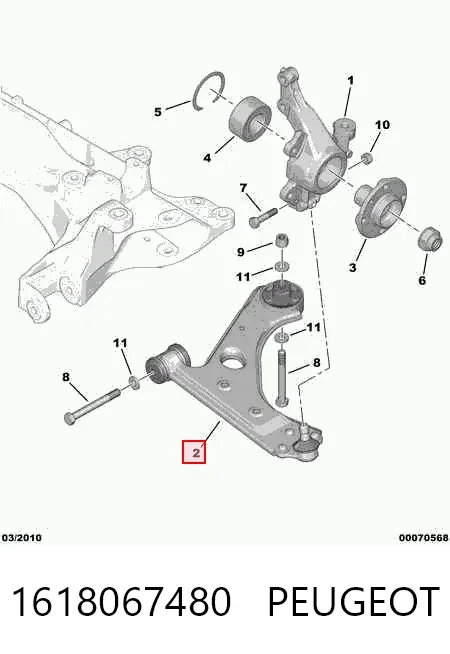 Brazo inferior derecho de la suspensión delantera 1618067480 Peugeot/Citroen