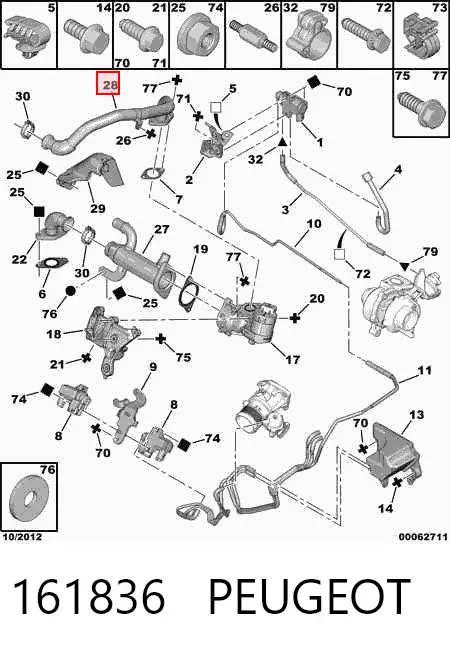 Tubo del sistema de recirculación de gases de escape EGR 161836 Peugeot/Citroen