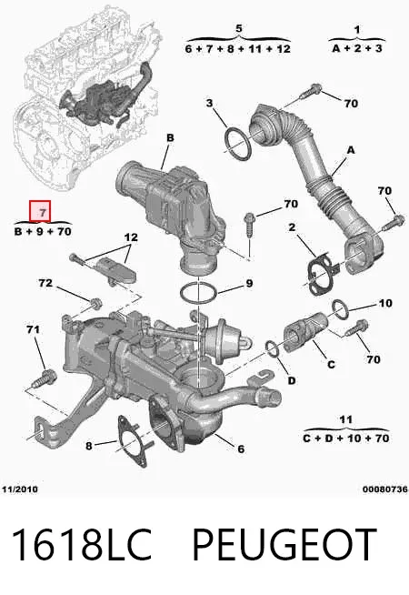 Enfriador de recirculación de gases de escape EGR 1618LC Peugeot/Citroen