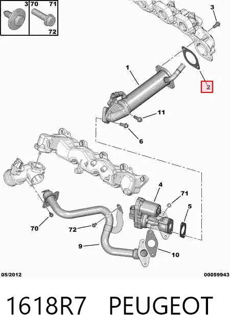 Junta del enfriador EGR del sistema de recirculación de gases 1618R7 Peugeot/Citroen