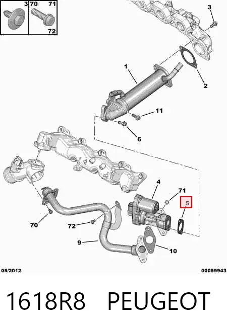 Junta de válvula EGR 1618R8 Peugeot/Citroen