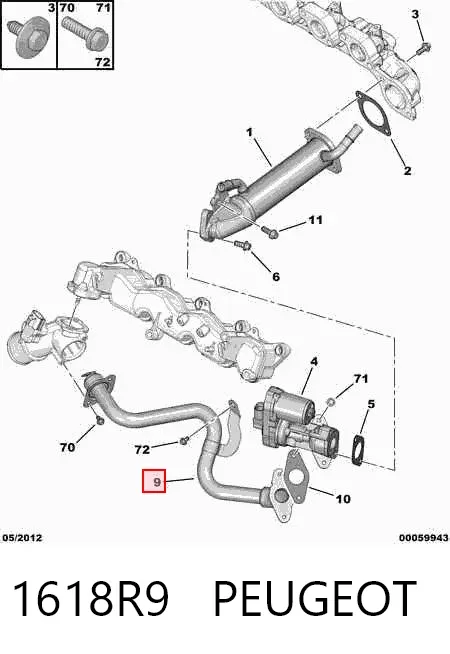 Tubo del sistema de recirculación de gases de escape EGR 1618R9 Peugeot/Citroen