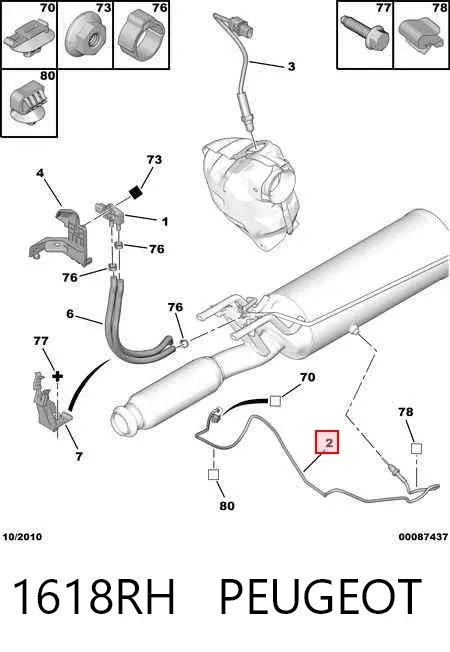 Sensor de temperatura de gases de escape del filtro de partículas 1618RH Peugeot/Citroen