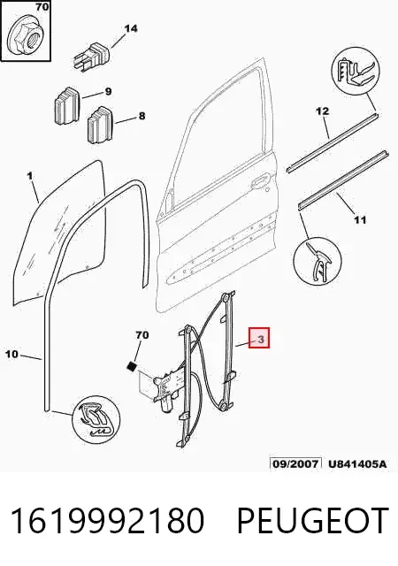Mecanismo de elevalunas delantero izquierdo 1619992180 Peugeot/Citroen