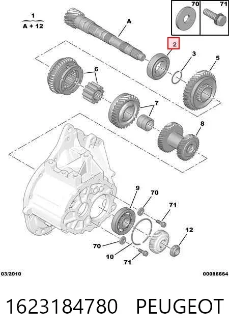 Cojinete del eje secundario de la caja de cambios 1623184780 Peugeot/Citroen