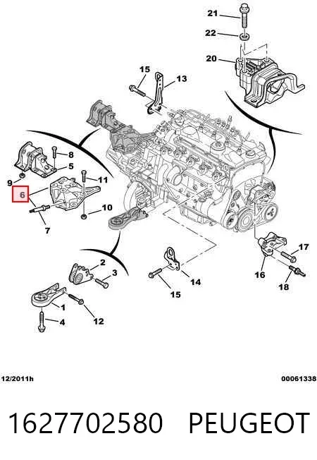 Soporte derecho del motor 1627702580 Peugeot/Citroen