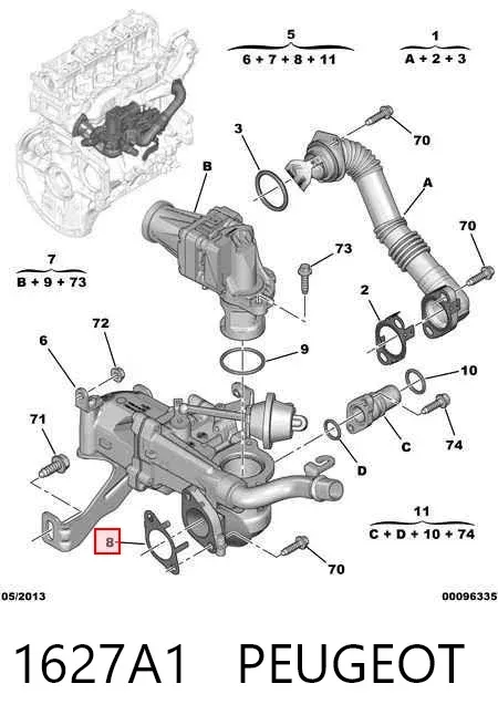 Junta del enfriador EGR del sistema de recirculación de gases 1627A1 Peugeot/Citroen