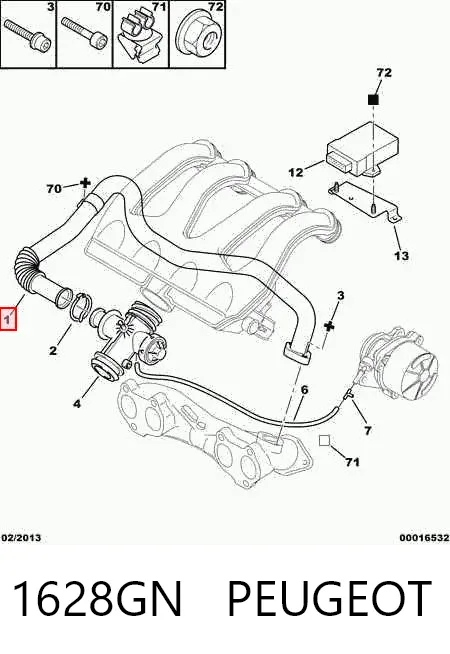 Tubo del sistema de recirculación de gases de escape EGR 1628GN Peugeot/Citroen