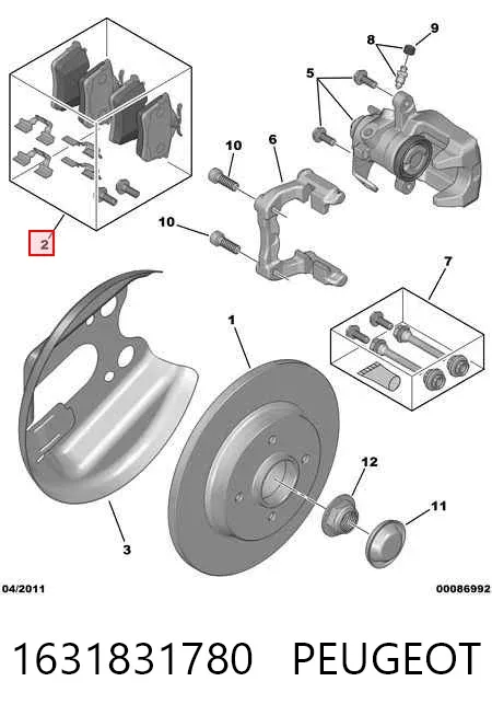 Pastillas de freno traseras 1631831780 Peugeot/Citroen