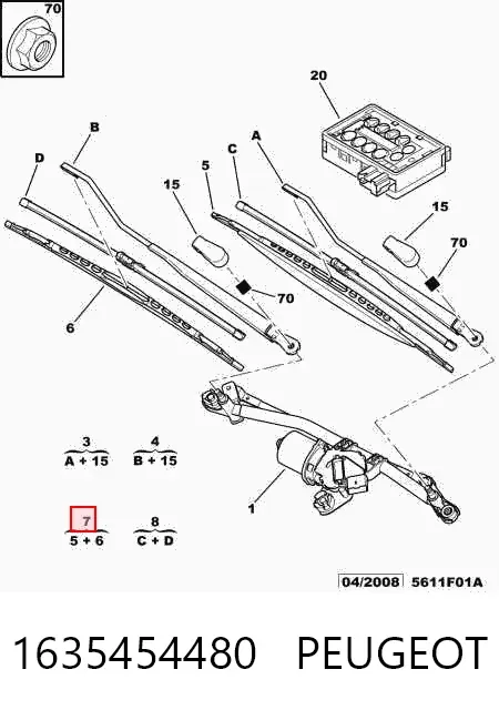 Escobilla del limpiaparabrisas del lado del pasajero 1635454480 Peugeot/Citroen