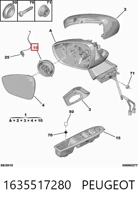 Espejo de retrovisor izquierdo 1635517280 Peugeot/Citroen
