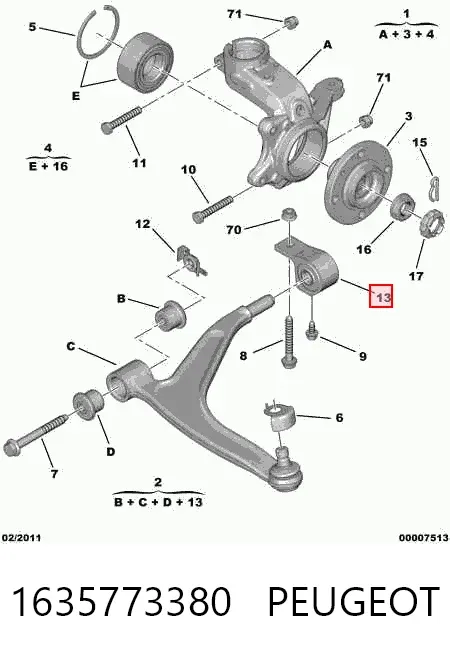 Brazo inferior derecho de la suspensión delantera 1635773380 Peugeot/Citroen