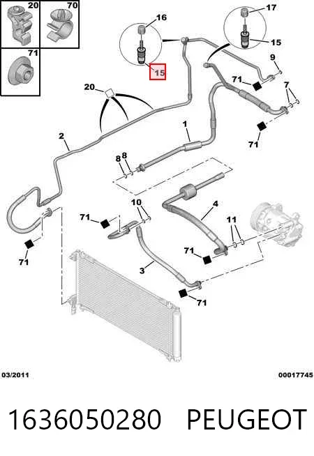Válvula de carga de aire acondicionado 1636050280 Peugeot/Citroen