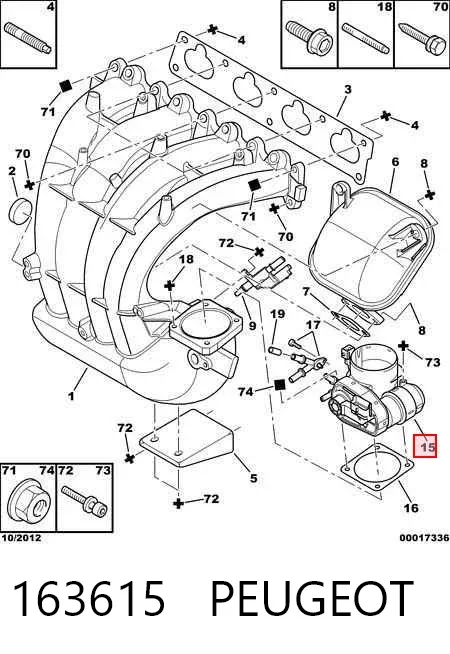 Cuerpo de mariposa 163615 Peugeot/Citroen