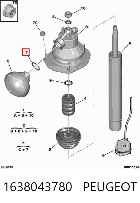Esfera de la suspensión delantera 1638043780 Peugeot/Citroen