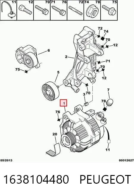 Alternador 1638104480 Peugeot/Citroen