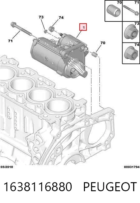 Motor de arranque 1638116880 Peugeot/Citroen
