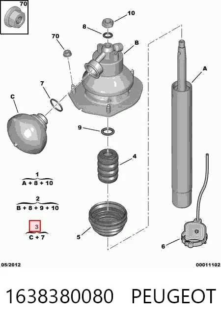Esfera de la suspensión delantera 1638380080 Peugeot/Citroen