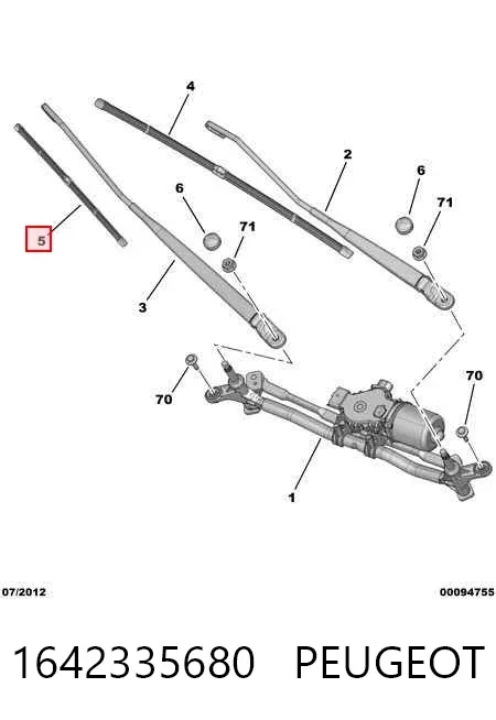 Escobilla del limpiaparabrisas del lado del pasajero 1642335680 Peugeot/Citroen