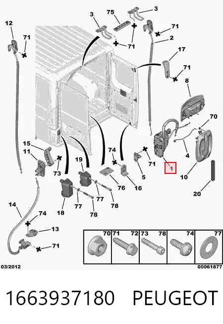 Cerradura de puerta trasera derecha de doble hoja 1663937180 Peugeot/Citroen