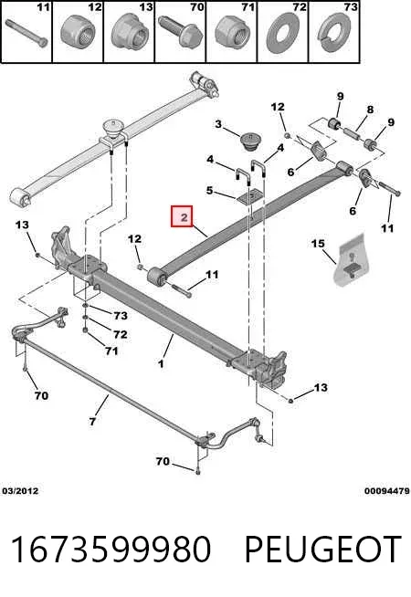 Ballesta de suspensión trasera 1673599980 Peugeot/Citroen