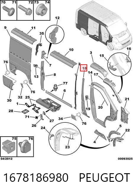 Pilar delantero derecho de la carrocería 1678186980 Peugeot/Citroen