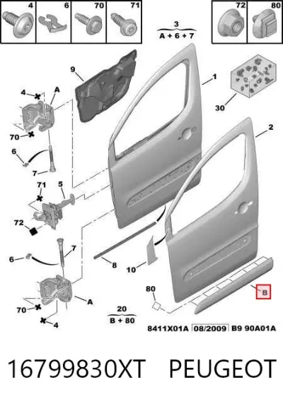 Moldura inferior de puerta delantera derecha PEUGEOT 16799830XT