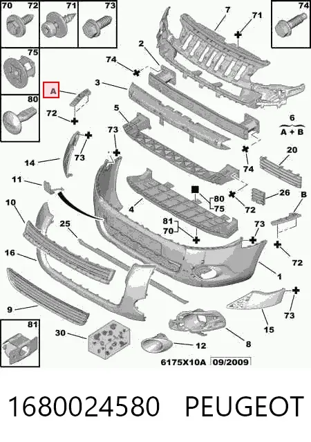 Kit de soportes/fijaciones del parachoques delantero 1680024580 Peugeot/Citroen