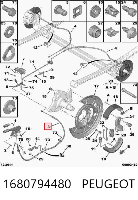Cable de freno de estacionamiento delantero 1680794480 Peugeot/Citroen