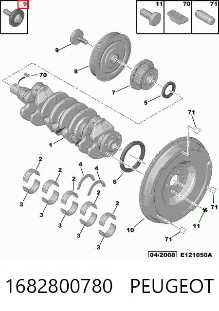 Perno de la polea del cigüeñal 1682800780 Peugeot/Citroen