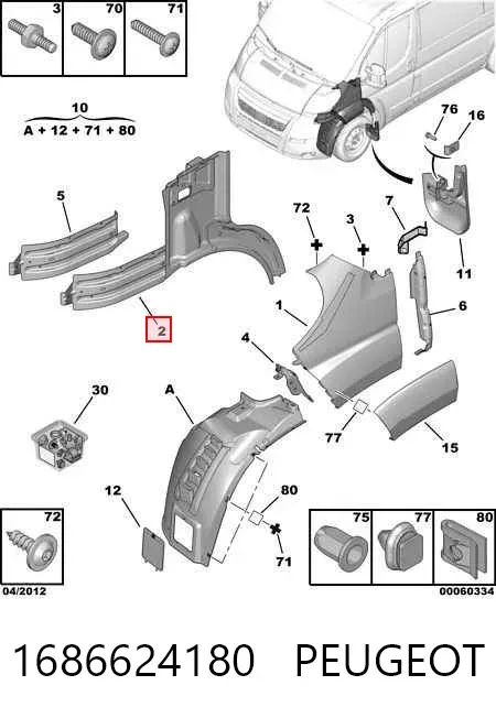 Protector contra salpicaduras del paso de rueda delantero 1686624180 Peugeot/Citroen