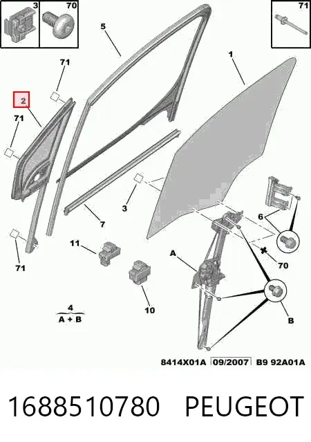 Cristal de ventanilla fija de puerta delantera derecha 1688510780 Peugeot/Citroen