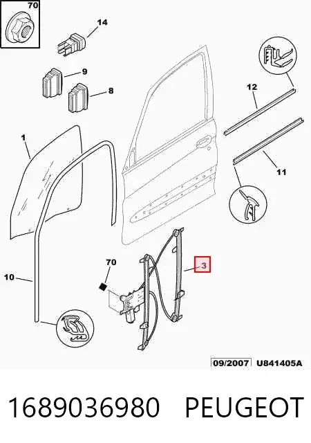 Mecanismo de elevalunas delantero izquierdo 1689036980 Peugeot/Citroen