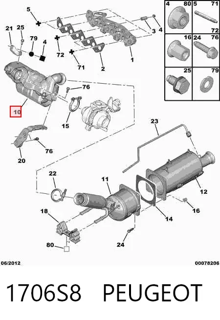 Catalizador 1706S8 Peugeot/Citroen