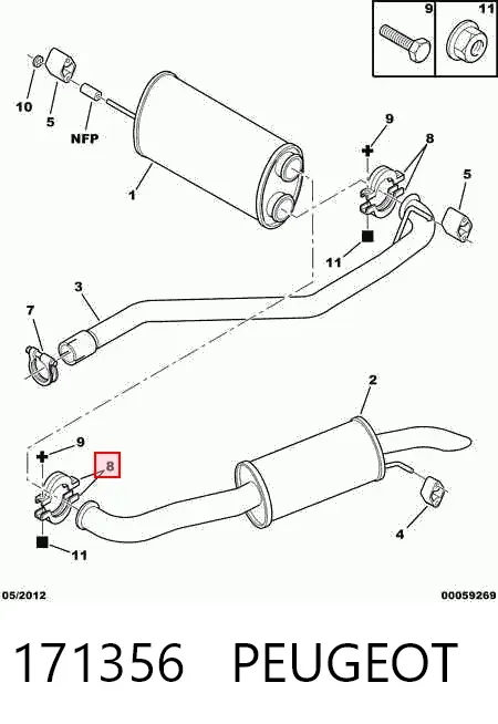 Abrazadera de tubo de escape trasera 171356 Peugeot/Citroen