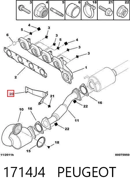 Soporte del tubo de escape 1714J4 Peugeot/Citroen