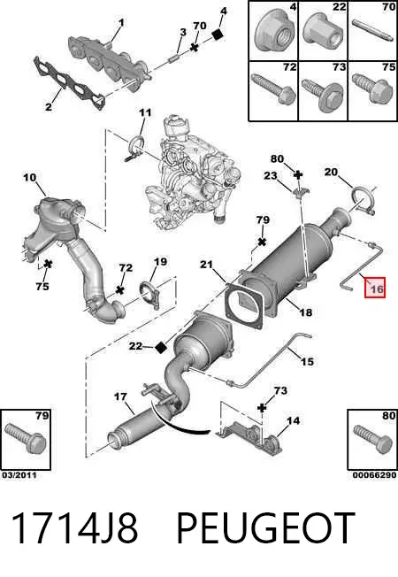 Tubo del sensor de presión de gases de escape 1714J8 Peugeot/Citroen
