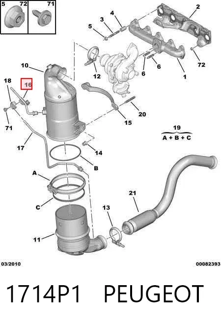 Tubo del sensor de presión de gases de escape 1714P1 Peugeot/Citroen