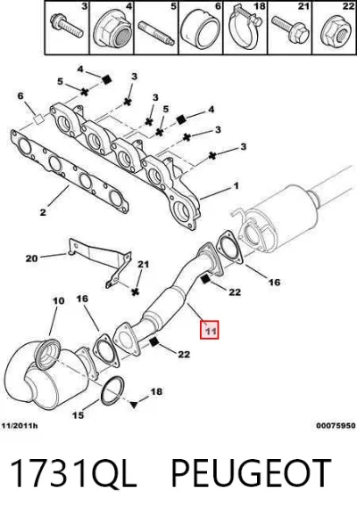 Tubo intermedio de escape PEUGEOT 1731QL
