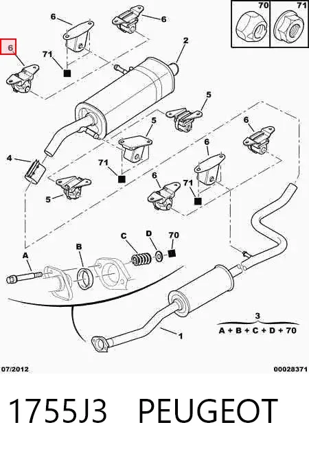 Abrazadera de tubo de escape trasera 1755J3 Peugeot/Citroen